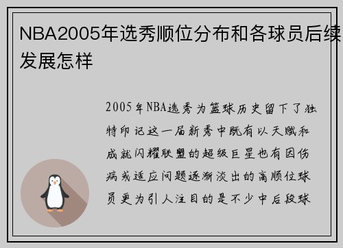 NBA2005年选秀顺位分布和各球员后续发展怎样